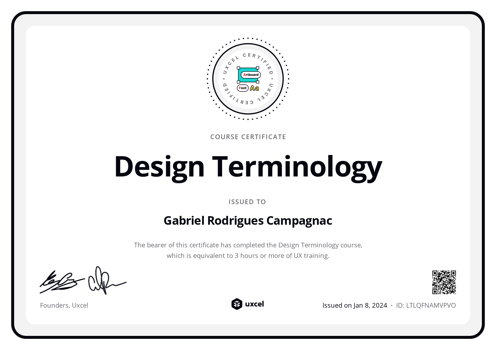 Gabriel Rodrigues Campagnac's certificate
